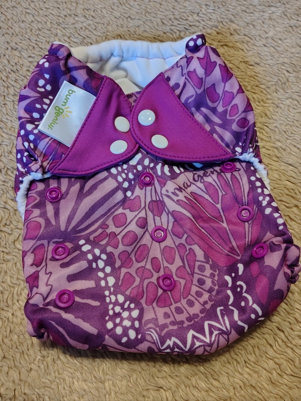 BumGenius One Size Pocket Cloth Diaper Reusable Purple Pink Butterfly Wing Print